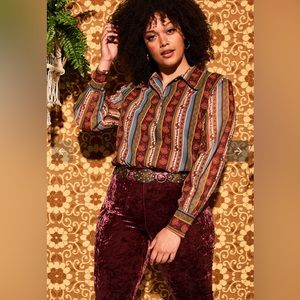 Hippie Shake Viola Lee Floral Stripe Sheer Blouse NEW